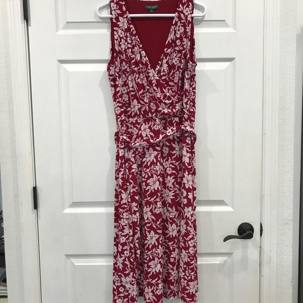 Ralph Lauren Red Dress with Flowers Size 14